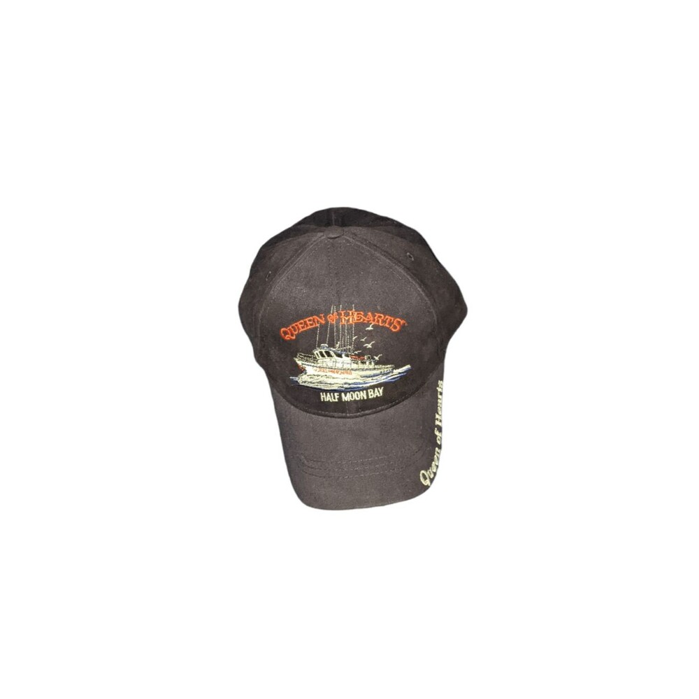 Vintage Queen of Hearts Half Moon Bay Hat Fishing Boat Strapback Cap 90s Black